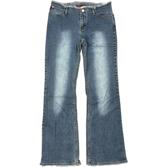 YMI Y2K Frayed Distress Hi-Rise Light Flare Jeans - Picture 1 of 7
